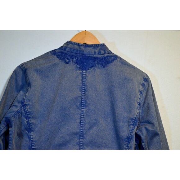 Chicos Embroidered Jacket Womens Size 1 (US Small/8) Steel Blue Cotton - Picture 5 of 12